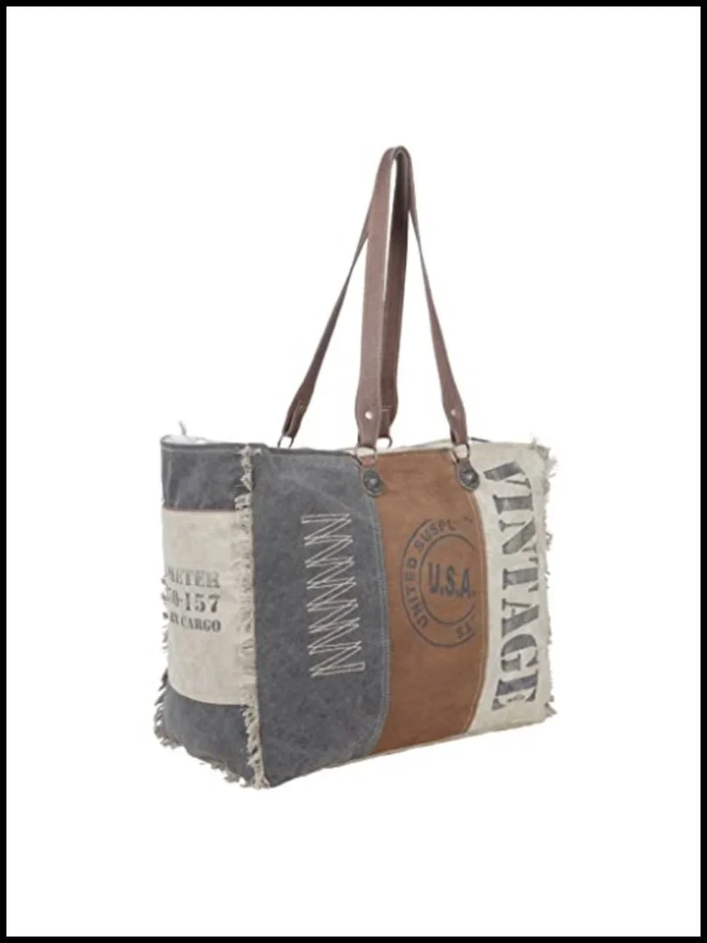 Canvas Weekender Bag with Leather Strap - Handcrafted Satchel Shoulder Bag